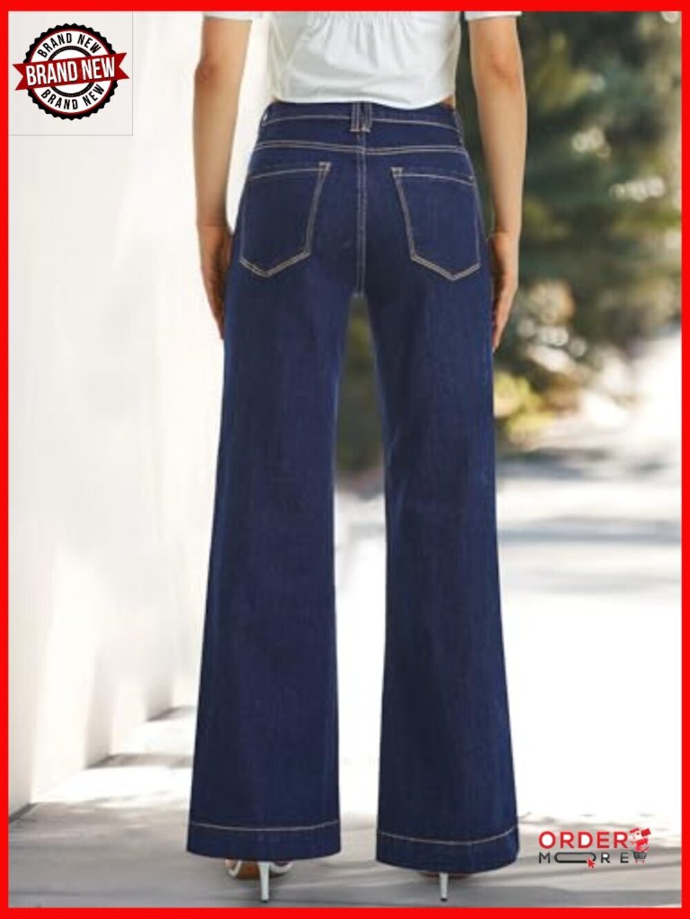 High Waist Wide Leg Flare Jeans Stretch Tummy Control Denim Pants 30 Inseam - Picture 3 of 7